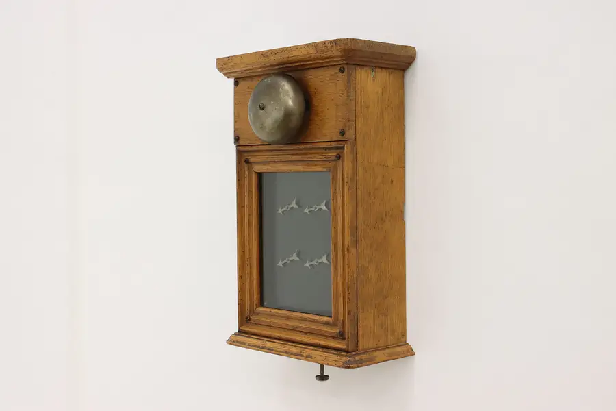 Photo of Victorian Antique Oak Hotel or Servant Brass Wall Bell RI