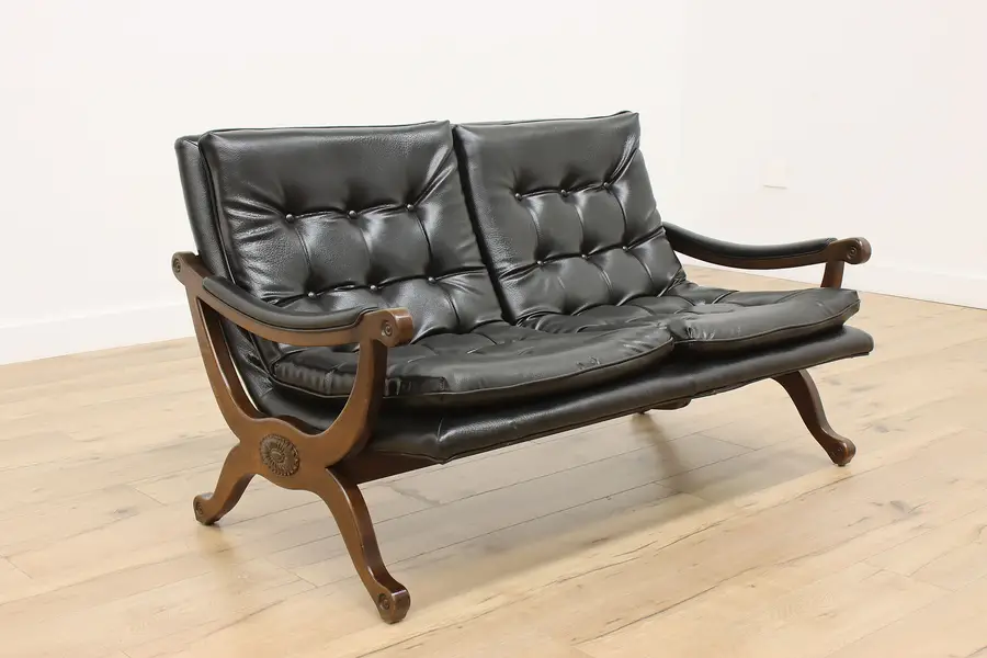 Photo of Midcentury Modern Vintage Beech & Black Vinyl Loveseat