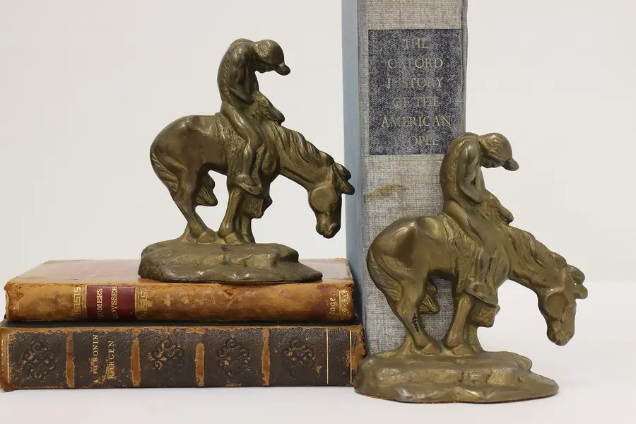 Photo of Pair of End of Trail Antique Brass Sculpture Bookends