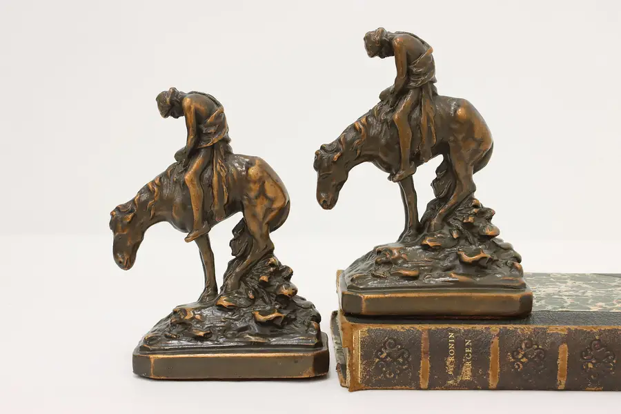 Photo of Pair of End of Trail Antique Sculpture Bookends, Armor Clad