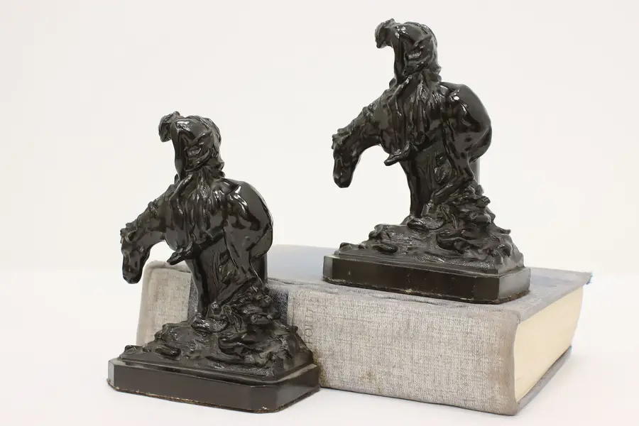 Photo of Pair of End of Trail Vintage Cast Iron Sculpture Bookends