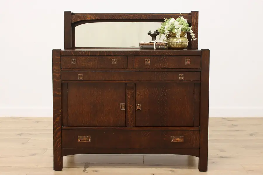 Photo of Arts & Crafts Mission Oak Antique Sideboard Bar Server