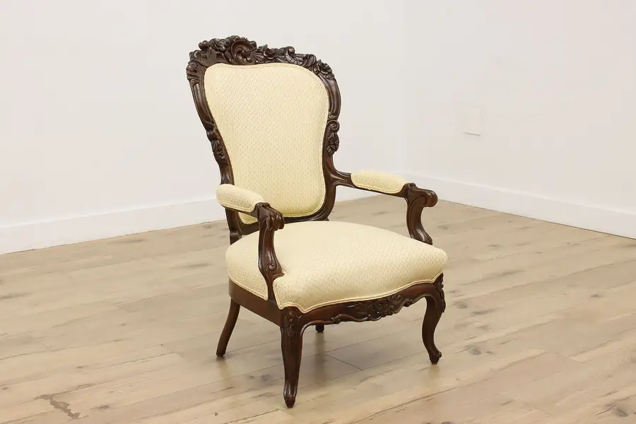 Photo of Victorian Antique 1850s Hand Carved Walnut Chair