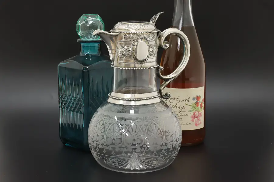 Photo of Victorian Sterling Silver Cut Glass Claret Jug Wine Pitcher