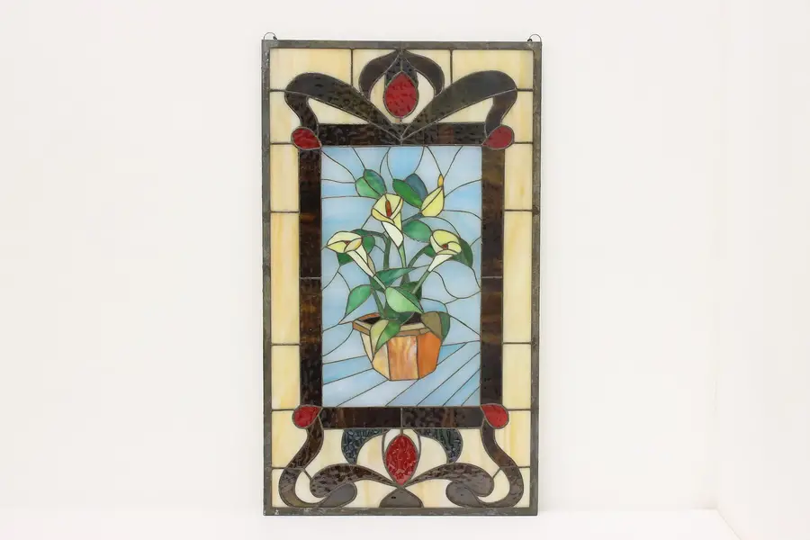 Photo of Calla Lilies Vintage Hand Leaded Stained Glass Window