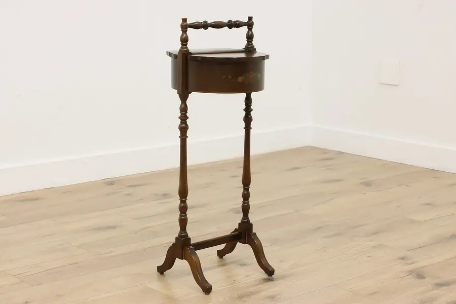 Photo of Farmhouse Vintage Birch Chairside Sewing Stand or End Table