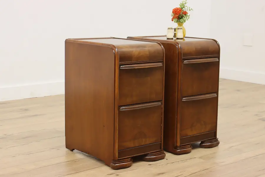 Photo of Art Deco Vintage Waterfall Nightstands, Side or End Tables
