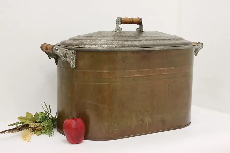 Photo of Farmhouse Antique Copper Wash Boiler Kindling Bin or Planter
