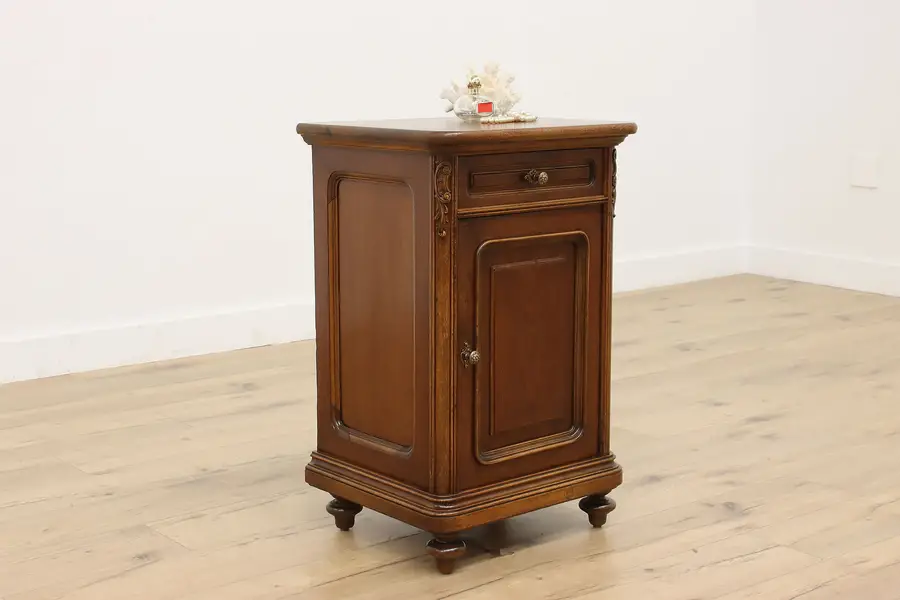 Photo of Italian Antique Carved Walnut Nightstand End or Bath Table