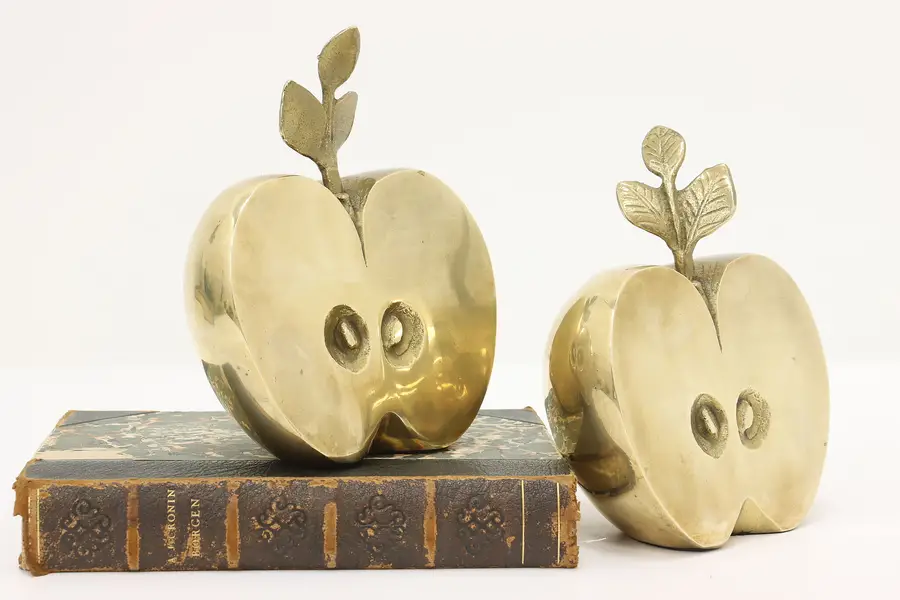 Photo of Pair of Vintage Solid Brass Sliced Apple Bookends, Gatco