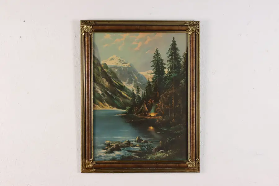 Photo of Cowboy Camping in Mountains Antique Art Print Thompson 18.5"