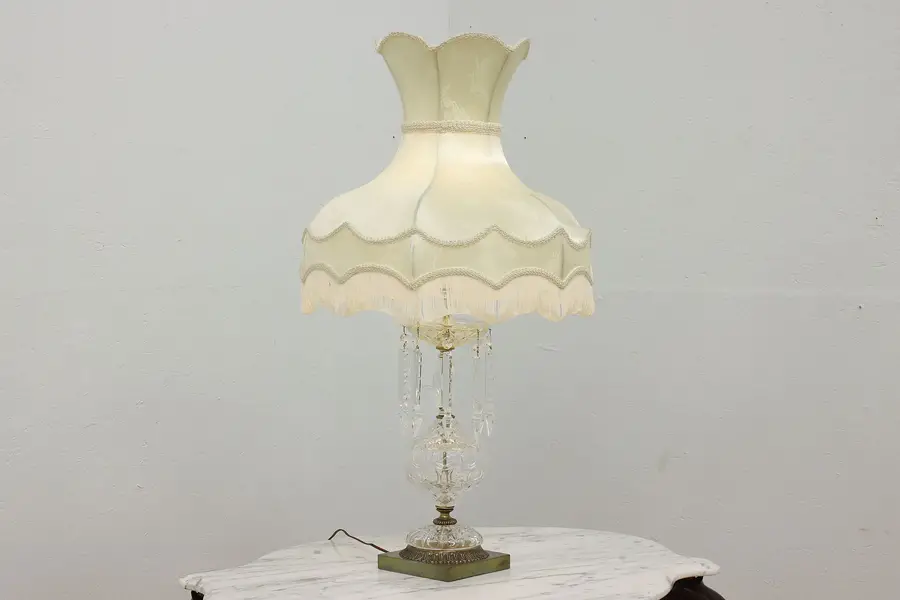 Photo of Traditional Vintage Cut Crystal Lamp, Silk Shade, Abbey