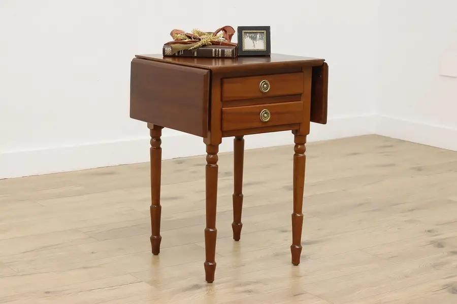 Photo of Pembroke Vintage Mahogany Drop Leaf Nightstand End Table