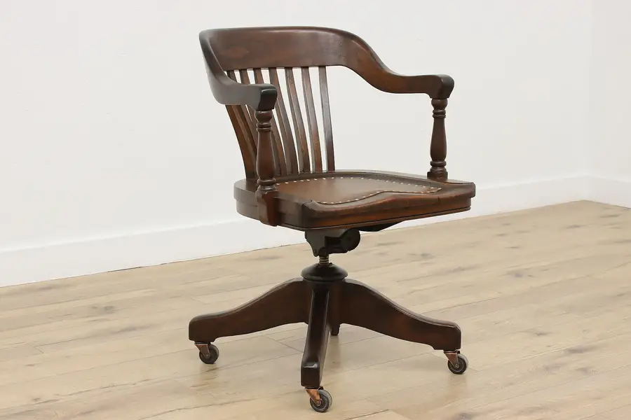 Photo of Adjustable Antique Walnut Office Swivel Desk Chair Johnson