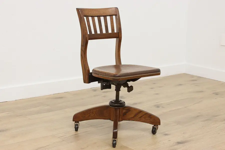 Photo of Traditional Antique Oak Office Library Adjustable Desk Chair
