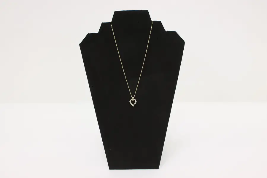 Photo of 14k Gold Heart Pendant Necklace with Sparkling Leaf Detail 15"