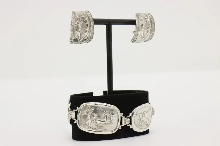 Photo of Sterling Silver Earring and Bracelet Set - Cherub Relief Design