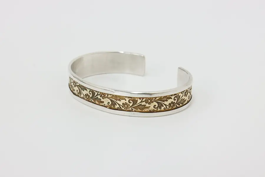 Photo of Sterling Silver & Bronze Engraved Floral Cuff – 16g
