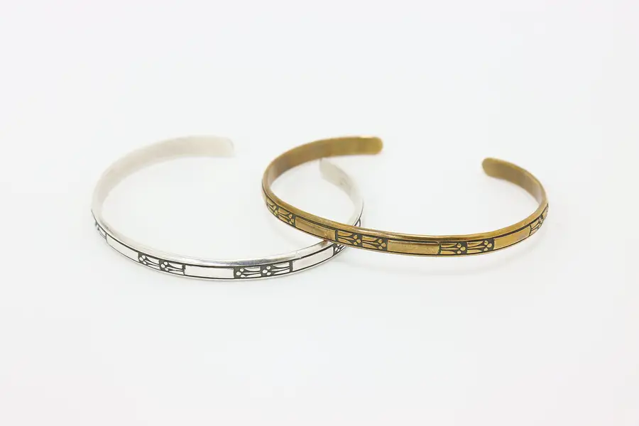 Photo of Sterling Silver & Bronze Patterned Cuff Bracelet Set – 14g