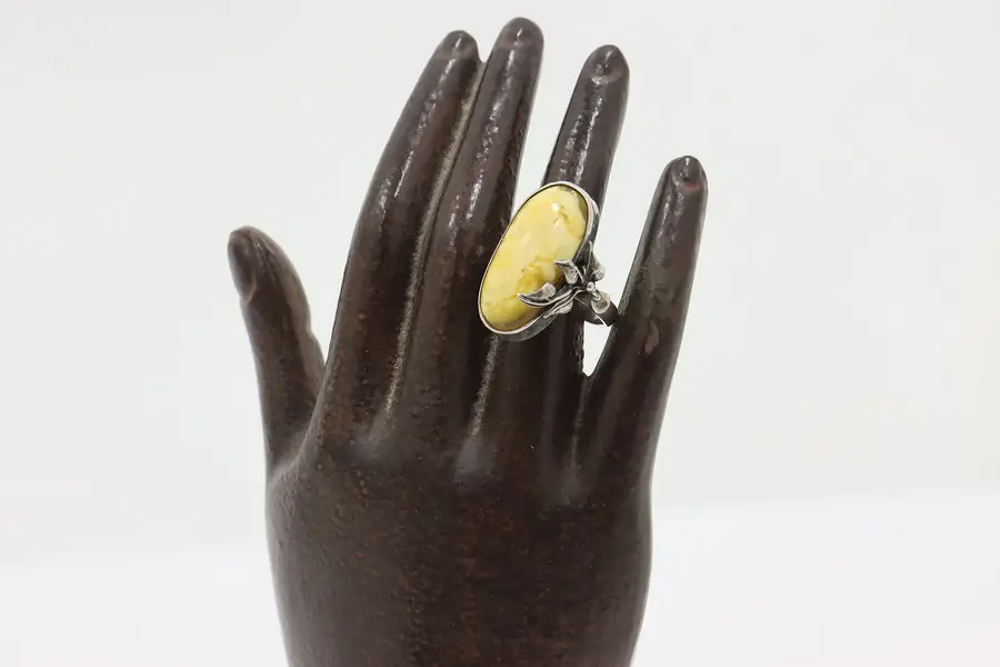 Photo of Sterling Silver Amber Floral Ring – Size 9