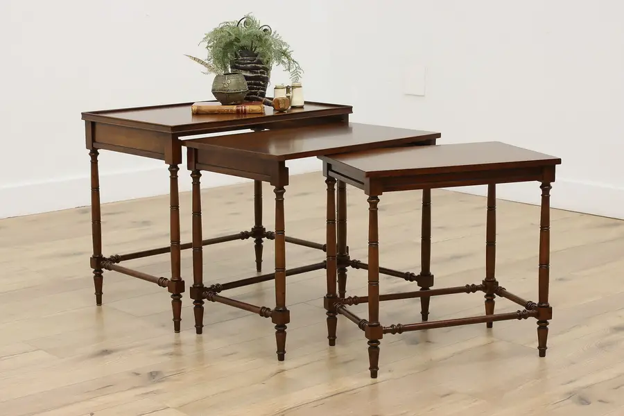 Photo of Set of 3 Vintage Georgian Mahogany Nesting Snack Tables