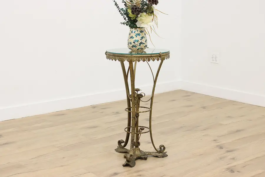 Photo of Italian Vintage Iron & Glass Sculpture Pedestal Plant Stand