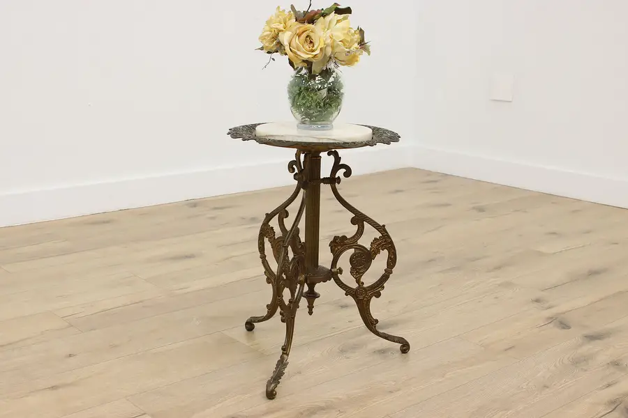 Photo of Victorian Antique Iron & Onyx Stand Chairside Table B&H