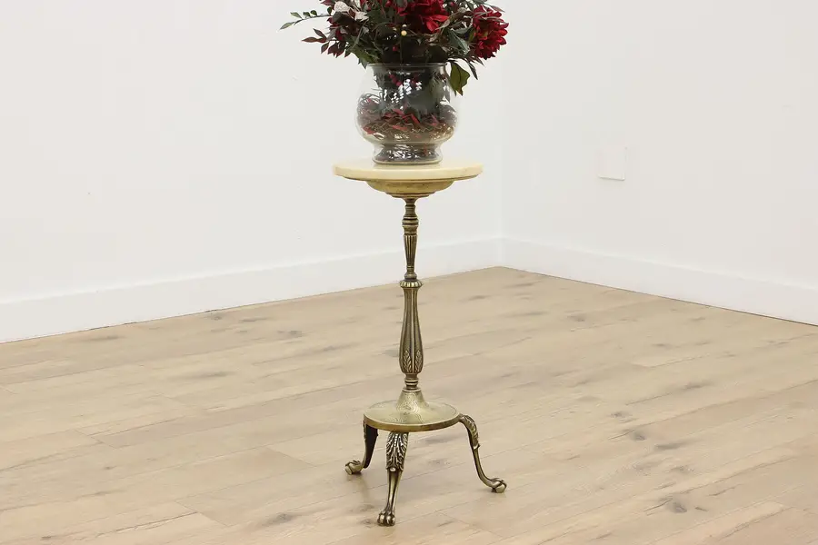 Photo of Brass Antique Chairside Ashtray or Marble Side Table