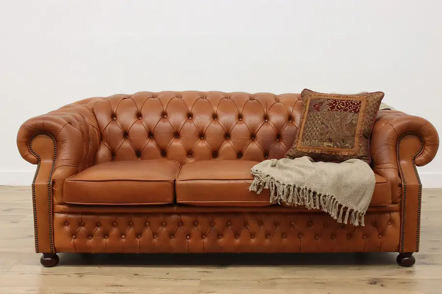 Photo of Chesterfield English Vintage Leather Couch, Winchester