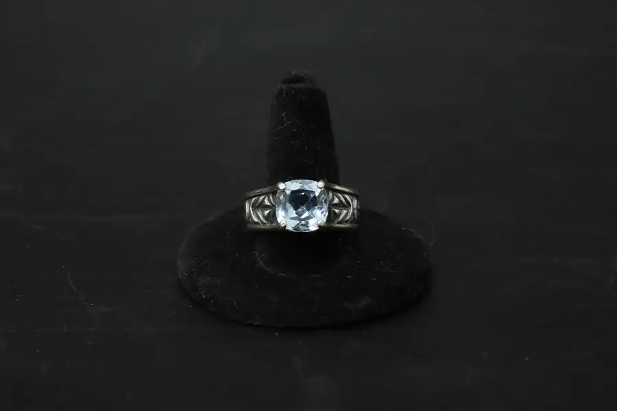 Photo of Art Nouveau Blue CZ Gem Sterling Silver Ring - Size 8.5