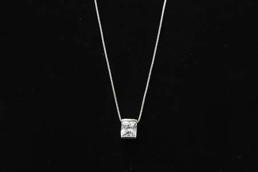 Photo of Sterling Silver & CZ Pendant on 18" Fine Chain Necklace, SEC