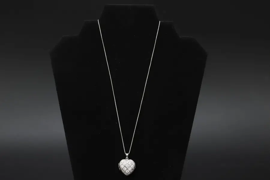 Main image of Sterling Silver & CZ Heart Locket on 18" Fine Chain Necklace