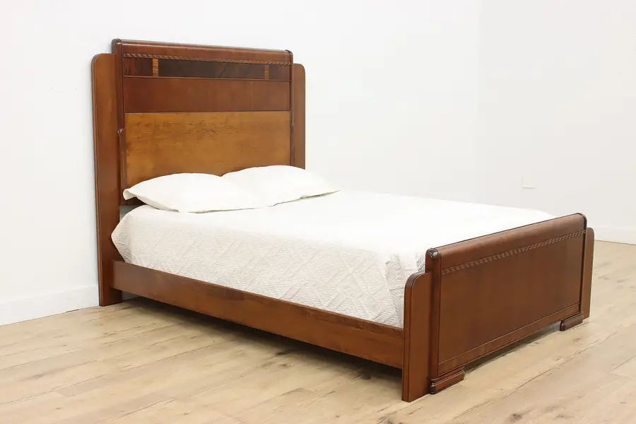 Main image of Art Deco Vintage Walnut Waterfall Queen Size Bed