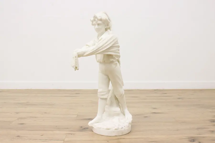 Main image of Victorian Antique Alabaster Sculpture of Fishing Boy