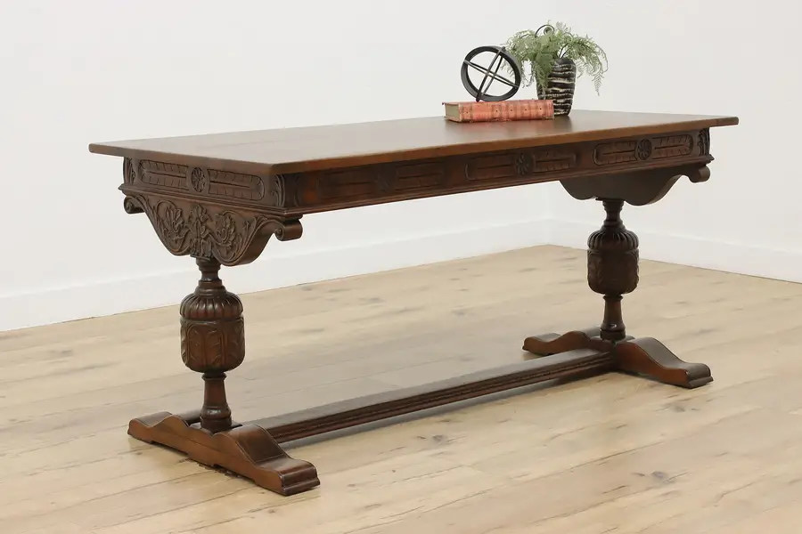 Photo of Tudor Antique Carved Walnut Library Table or Sofa Console