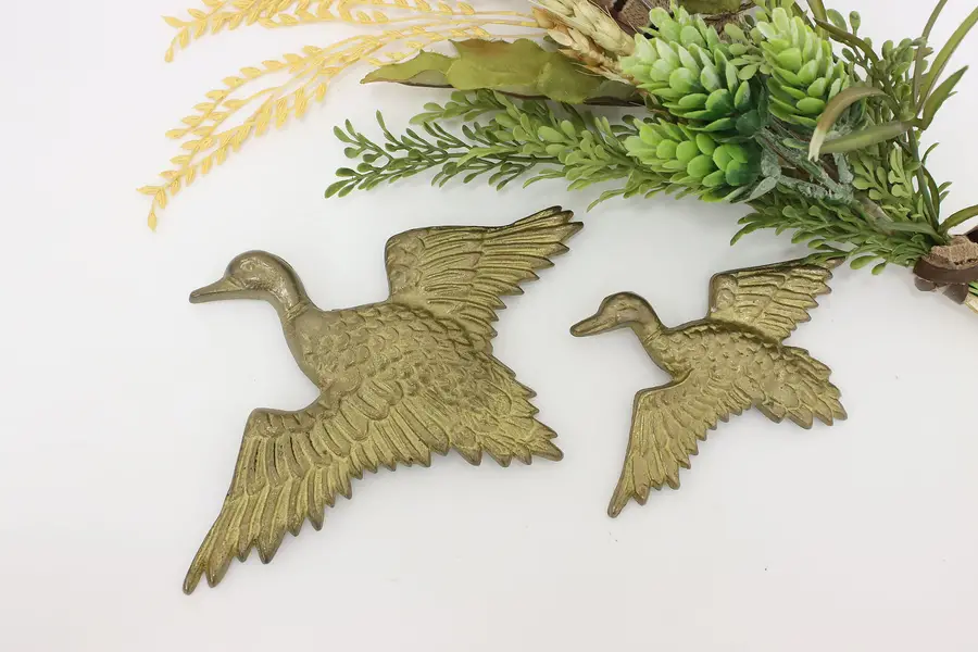 Photo of Pair of Farmhouse Vintage Wall Hanging Brass Ducks