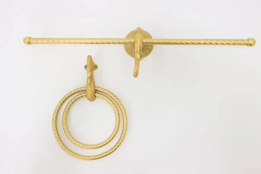Photo of Pair of Hollywood Regency Vintage Swan Towel Rings & Bar