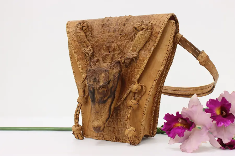 Photo of Folk Art Vintage Baby Alligator Leather Purse or Bag