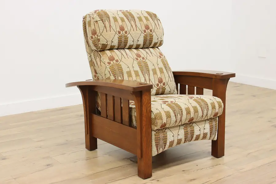 Photo of Craftsman Mission Oak Upholstered Recliner Chair, Stickley