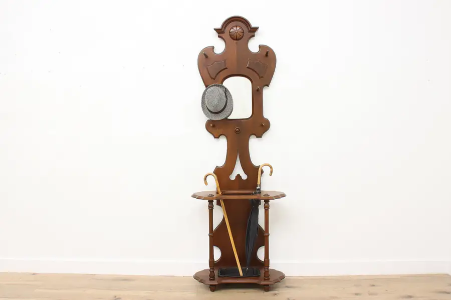 Photo of Victorian Antique Walnut Coat & Umbrella Stand or Hall Tree