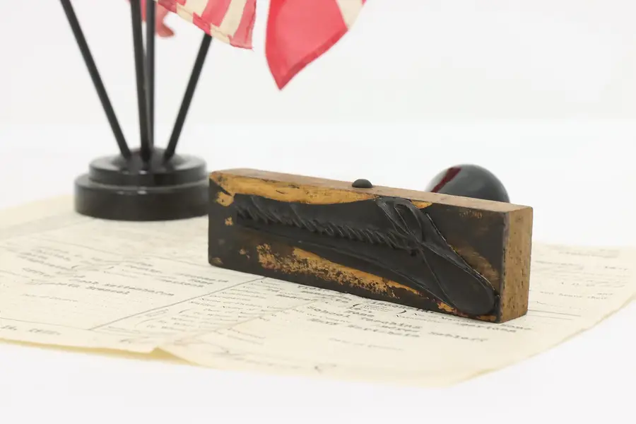 Photo of Victorian Antique Mahogany Ink Stamp Carved Signature