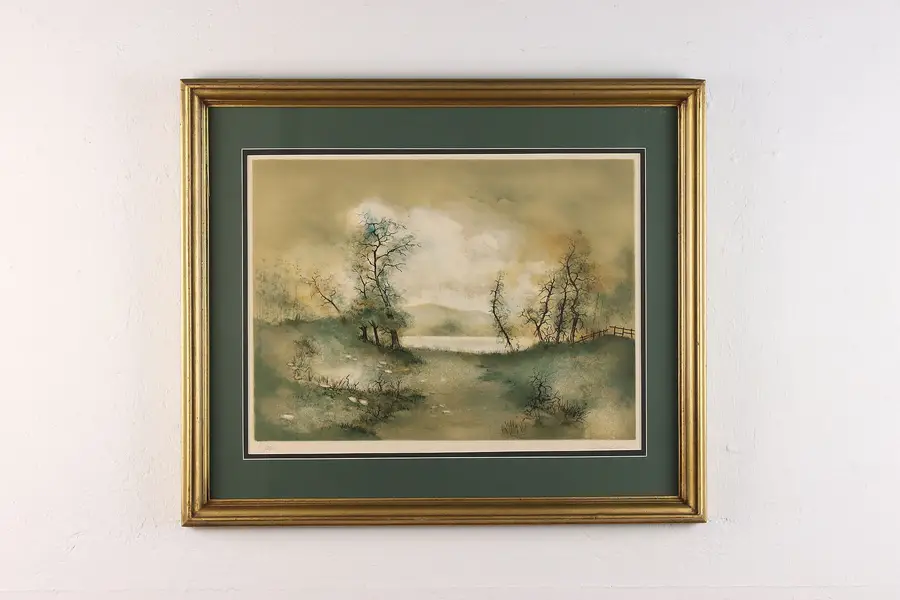 Photo of Foggy Landscape Vintage Signed Lithograph Rivera 26.5"