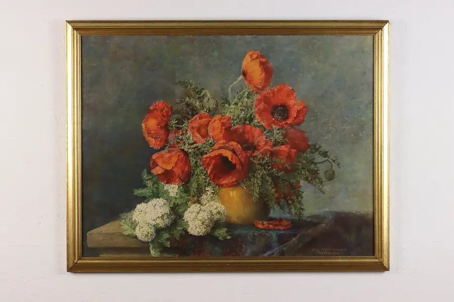 Photo of Poppies Still Life Vintage Art Print Strechenbach 32.5"
