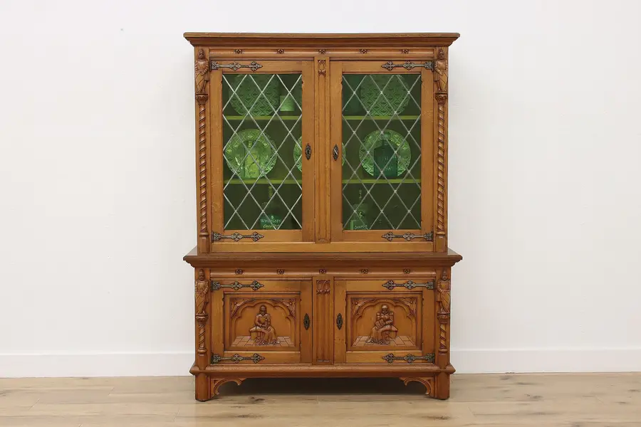 Photo of Renaissance Antique Oak Bookcase or Bar Cabinet, Knights