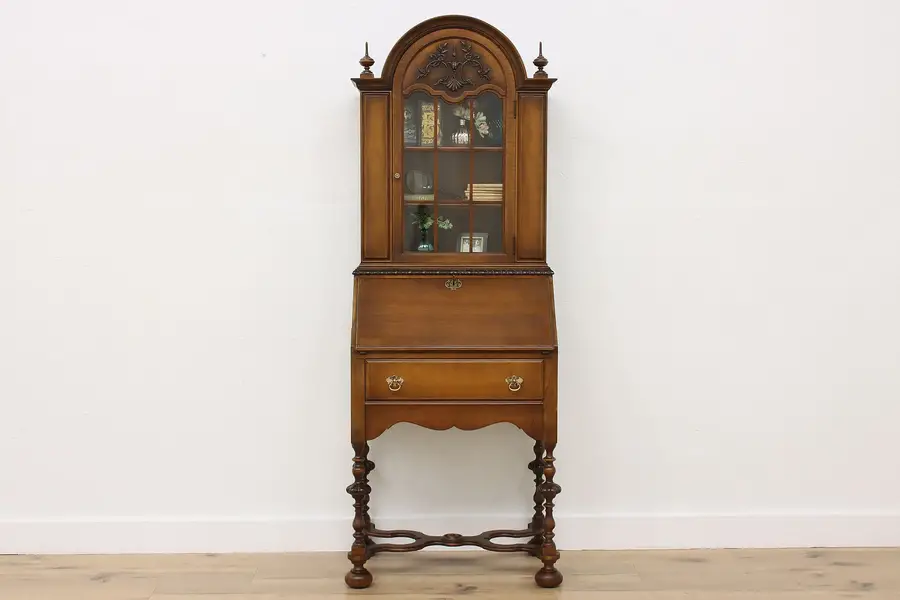Photo of Tudor Antique Walnut Office Library Secretary Desk Bookcase