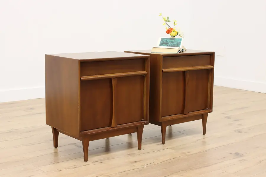 Photo of Pair Midcentury Modern Vintage Nightstands End Tables, Lion