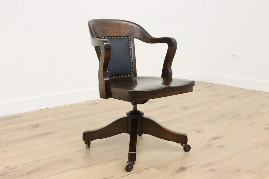 Photo of Johnson Antique Office Library Swivel Desk Chair Leather