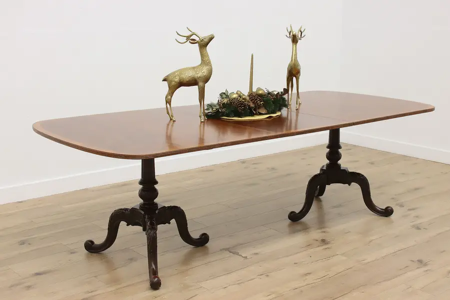Photo of Georgian Antique Banded Mahogany Dining Table Extends 8.5'