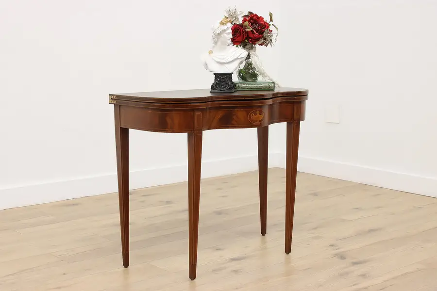 Photo of Hepplewhite Antique Mahogany Flip Top Game Hall Table Levine