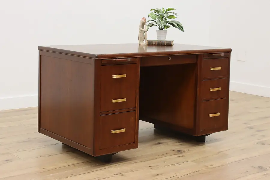 Photo of Art Deco Vintage Walnut Office or Library Desk, Leopold